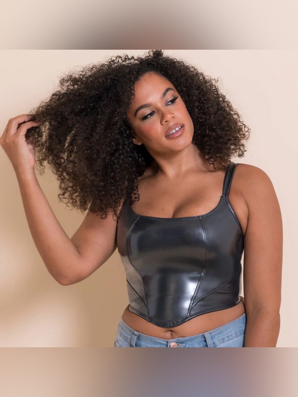 Faux Leather Gunmetal Black/Gray Corset Bra Bustier